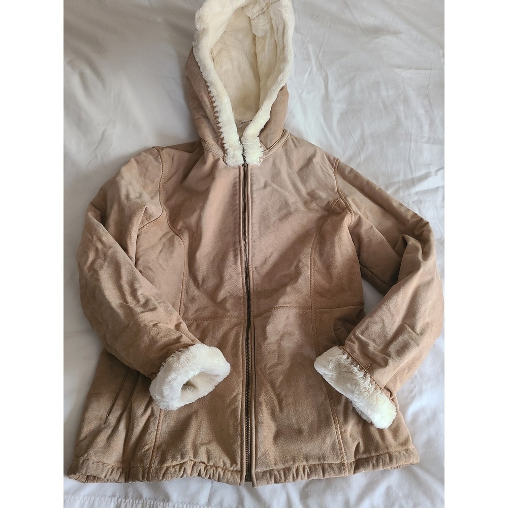 Marvin Richards J Percy Women's Leather Sherpa Lined Hooded Jacket Size M